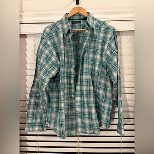 Mens Green/White Plaid Button Down Shirt
